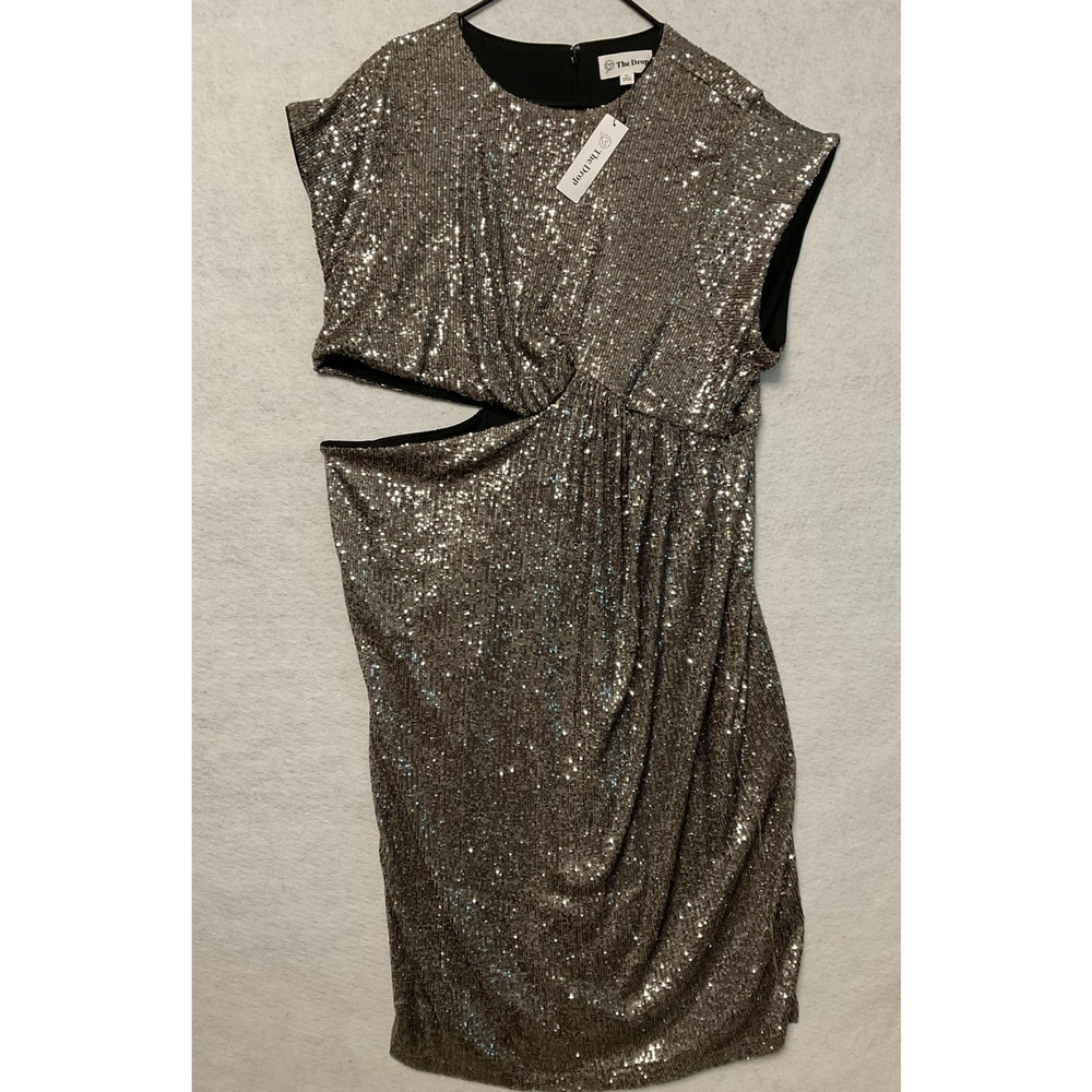 The Drop Dress Womens‎ 3X Silver Sequin Cutout Side Ruched Party Cocktail Midi